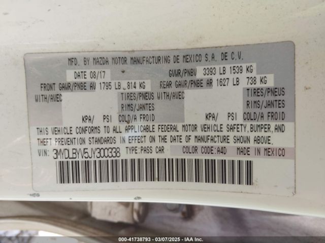 3MYDLBYV5JY300338 Toyota YARIS IA