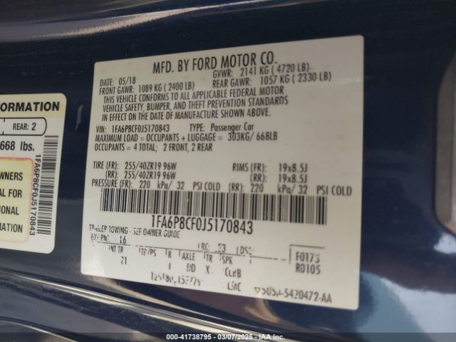 1FA6P8CF0J5170843 Ford MUSTANG GT