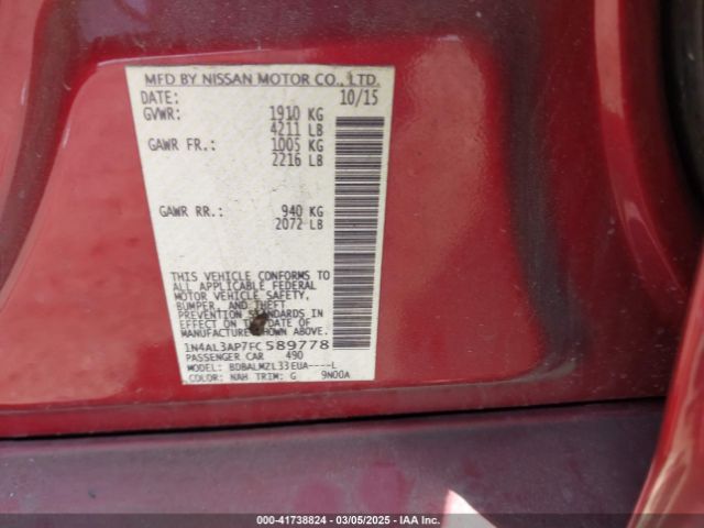 1N4AL3AP7FC589778 Nissan Altima 2.5 Sv