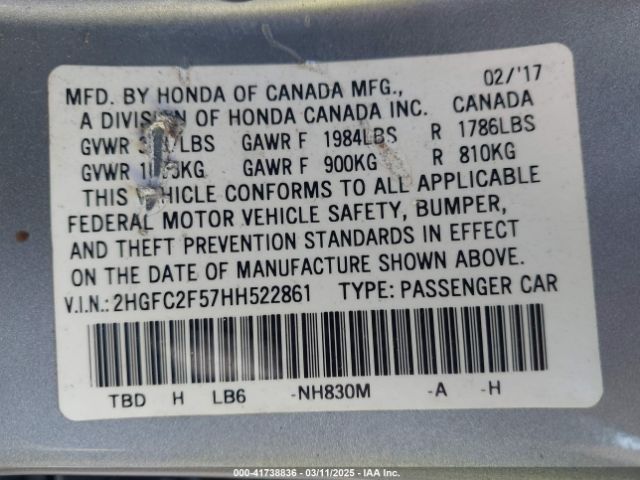 2HGFC2F57HH522861 Honda Civic Lx