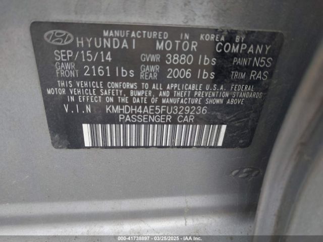 KMHDH4AE5FU329236 Hyundai Elantra Limited