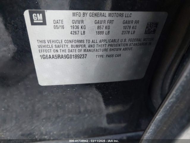 1G6AA5RA9G0189237 Cadillac Ats Standard