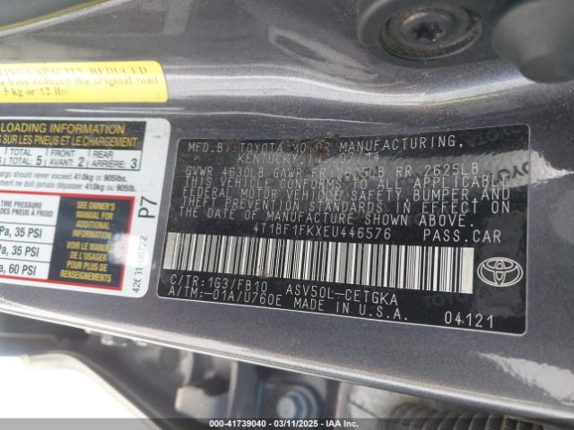 4T1BF1FKXEU446576 Toyota CAMRY XLE