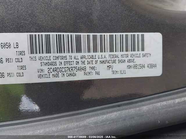 2C4RDGCG7KR754048 Dodge Grand Caravan Sxt