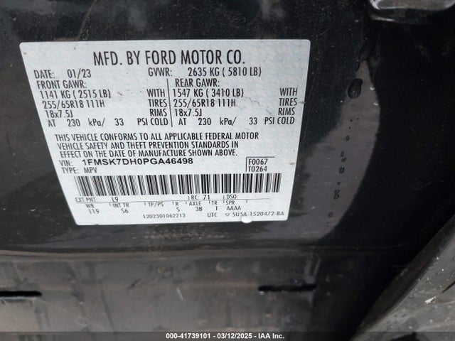1FMSK7DH0PGA46498 Ford EXPLORER XLT