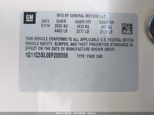 Chevrolet MALIBU 1LT 2014 1G11C5SL0EF205556 Image 9