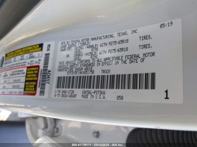5TFDY5F19KX851750 Toyota Tundra Trd Pro 5.7l V8