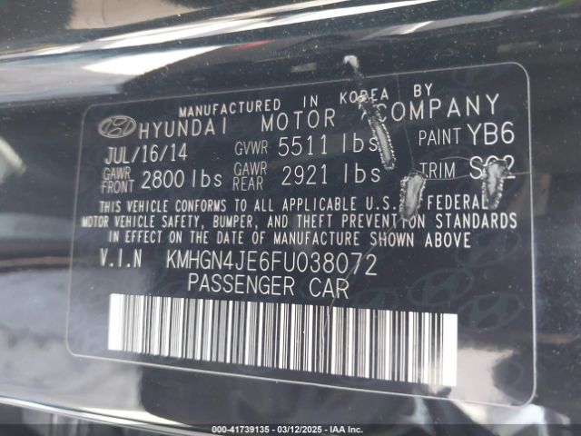 KMHGN4JE6FU038072 Hyundai Genesis 3.8