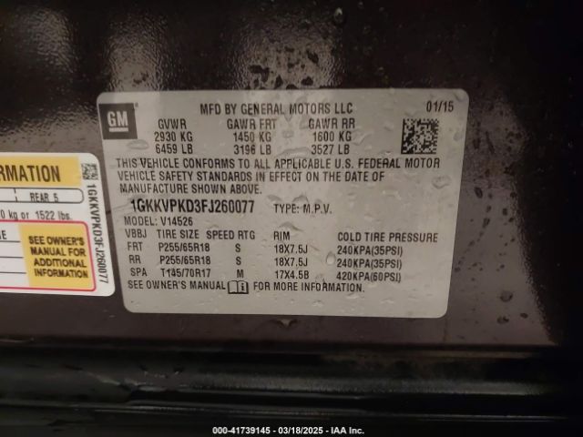1GKKVPKD3FJ260077 GMC Acadia Sle-2
