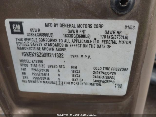2003 GMC YUKON 1GKEK13Z93R211332 Photo 8