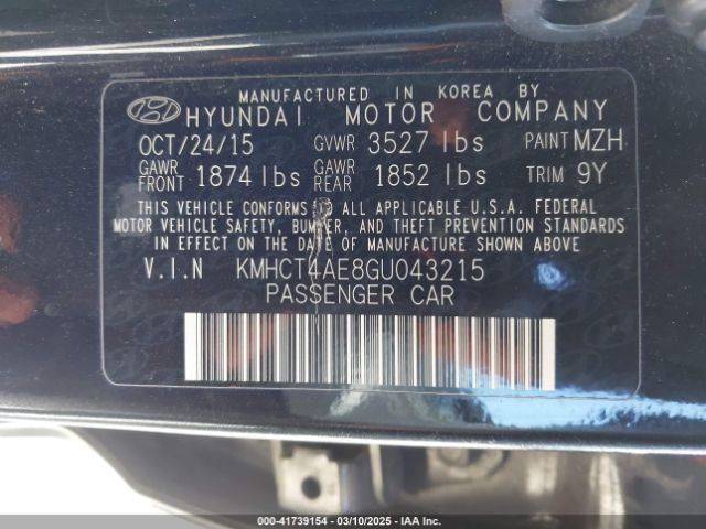 KMHCT4AE8GU043215 Hyundai ACCENT SE