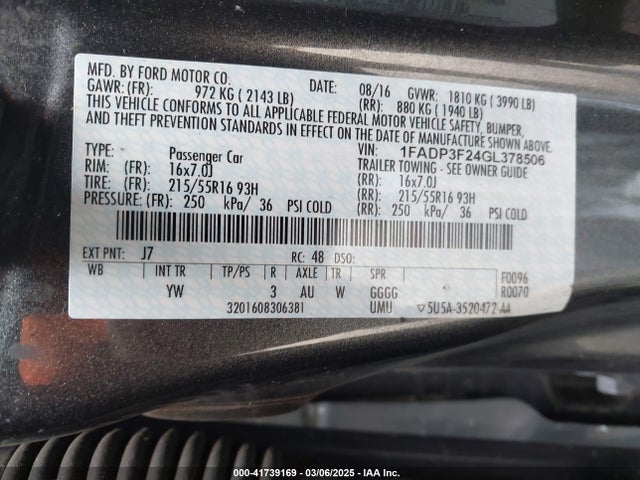 Ford FOCUS SE 2016 1FADP3F24GL378506 Image 9