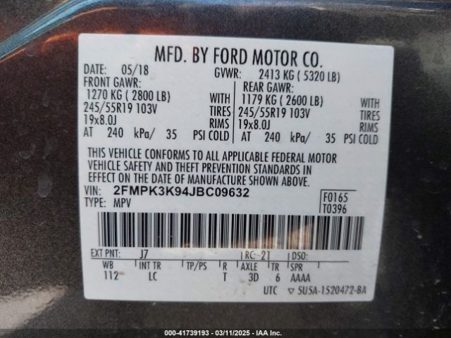 2FMPK3K94JBC09632 Ford Edge Titanium