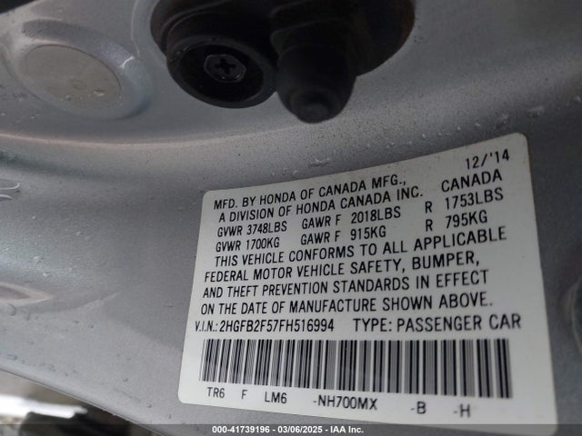 Honda Civic Lx 2015 2HGFB2F57FH516994 Image 9