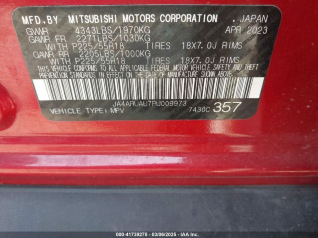 JA4ARUAU7PU009973 Mitsubishi Outlander Sport 2.0 Es Awc/2.0 Le Awc/2.0 Ralliart Awc/2.0 S Awc/2.0 Se Awc