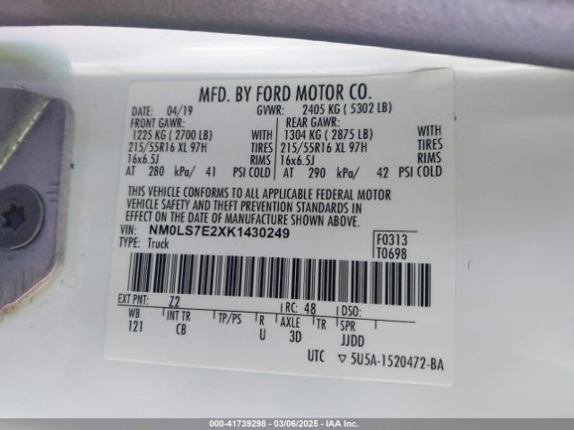 NM0LS7E2XK1430249 Ford Transit Connect Xl