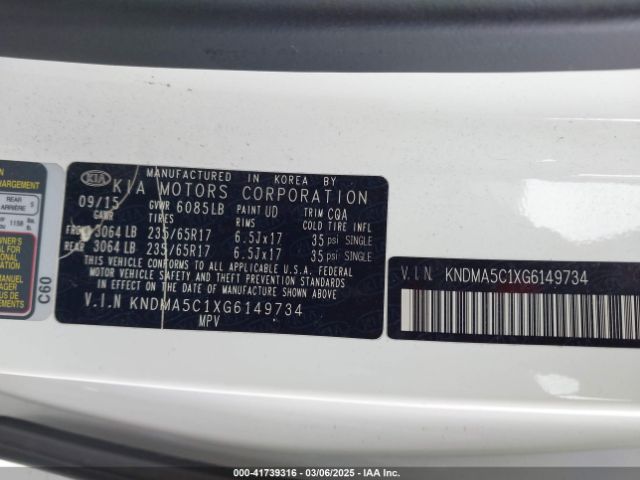 KNDMA5C1XG6149734 KIA Sedona L
