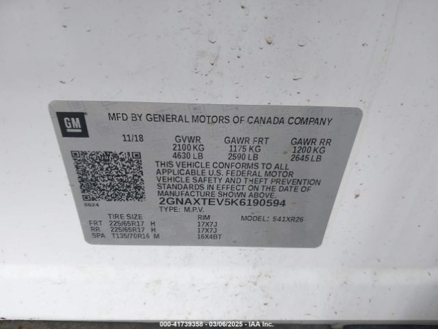 2GNAXTEV5K6190594 Chevrolet EQUINOX LT