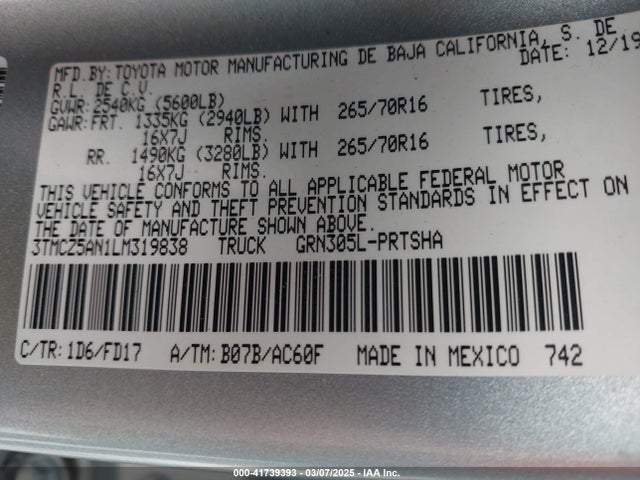 3TMCZ5AN1LM319838 Toyota 2gr-fks