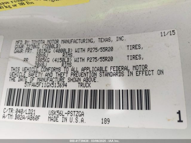 5TFAW5F11GX513694 Toyota Tundra 1794 5.7l V8