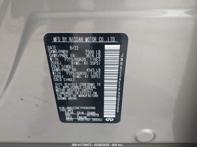 JN8AZ2AE1P9302200 Infiniti Qx80 Luxe Awd