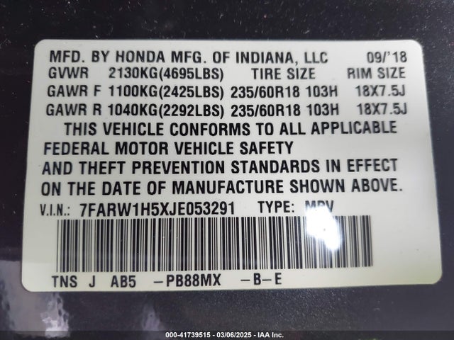 7FARW1H5XJE053291 Honda CR-V EX