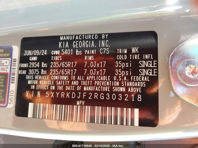 5XYRKDJF2RG303218 KIA Sorento X-pro Sx Prestige