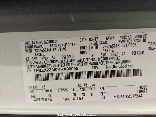 1FBZX2ZM0HKA90095 Ford Transit