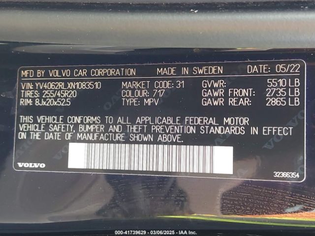 YV4062RLXN1083510 Volvo Xc60 B6 Inscription
