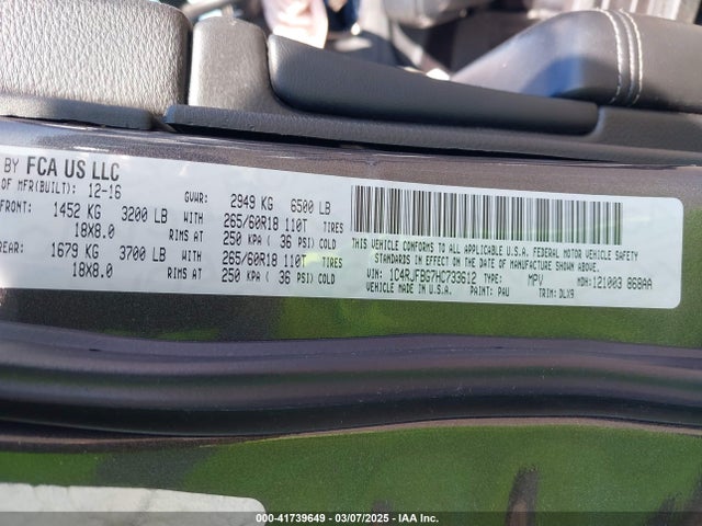 1C4RJFBG7HC733612 Jeep Grand Cherokee Limited 4x4