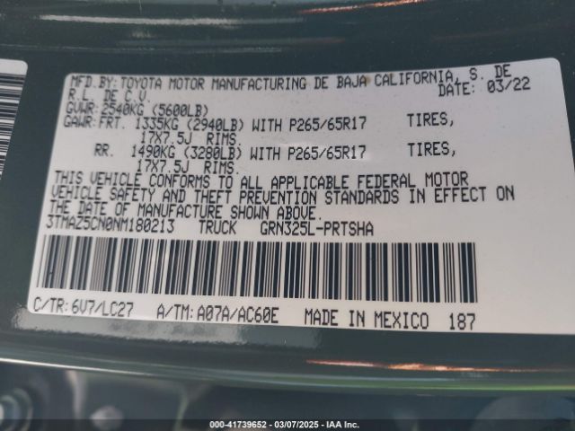 3TMAZ5CN0NM180213 Toyota Tacoma Trd Sport