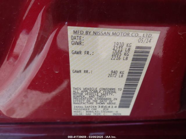 1N4AL3AP2EN386414 Nissan Altima 2.5 S