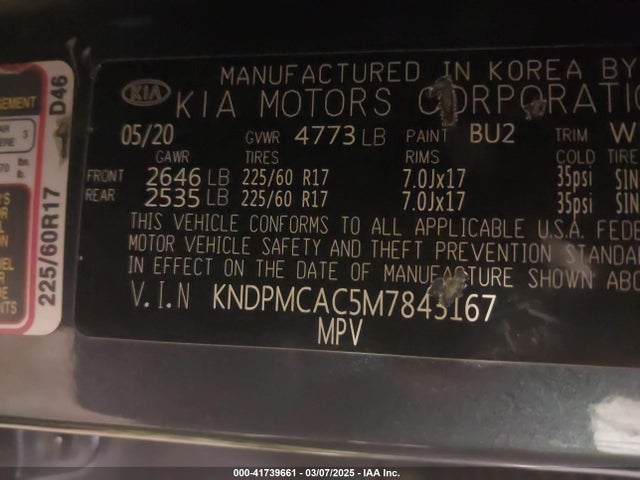 KNDPMCAC5M7843167 KIA Sportage Lx