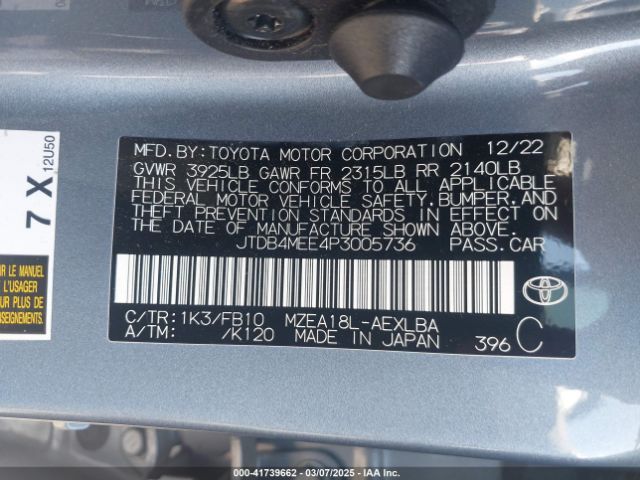JTDB4MEE4P3005736 Toyota COROLLA LE