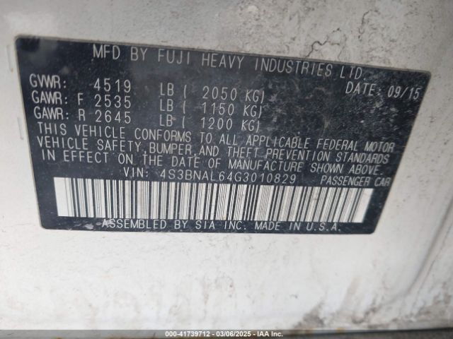 4S3BNAL64G3010829 Subaru Legacy 2.5i Limited