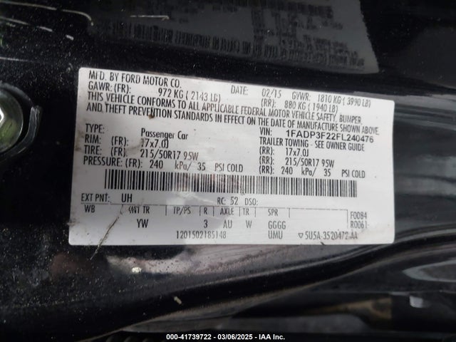 1FADP3F22FL240476 Ford FOCUS SE