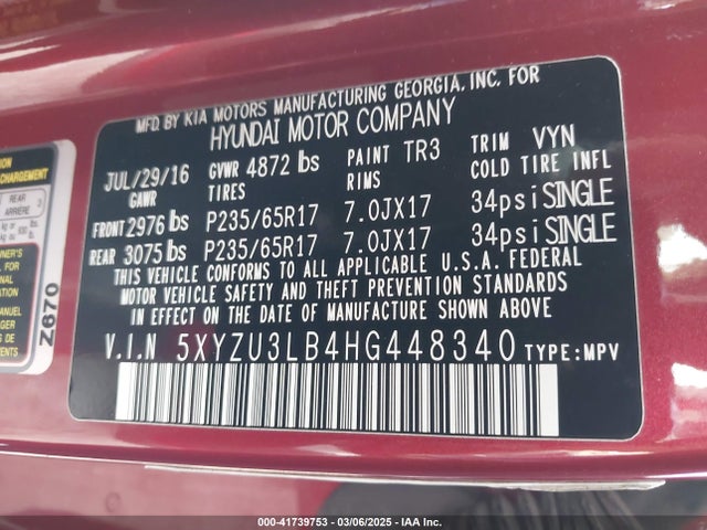 5XYZU3LB4HG448340 Hyundai Santa Fe Sport 2.4l