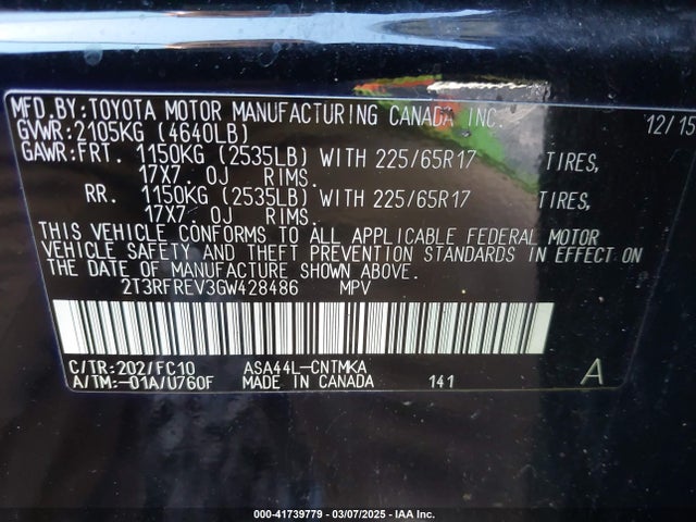 Toyota Rav4 Xle 2016 2T3RFREV3GW428486 Image 9