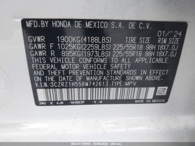 3CZRZ1H55RM742613 Honda Hr-v 2wd Sport/2wd Sport W/o Bsi