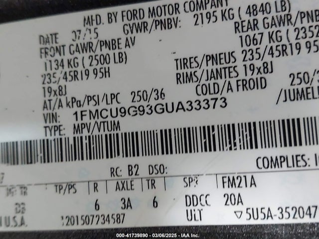 1FMCU9G93GUA33373 Ford ESCAPE SE