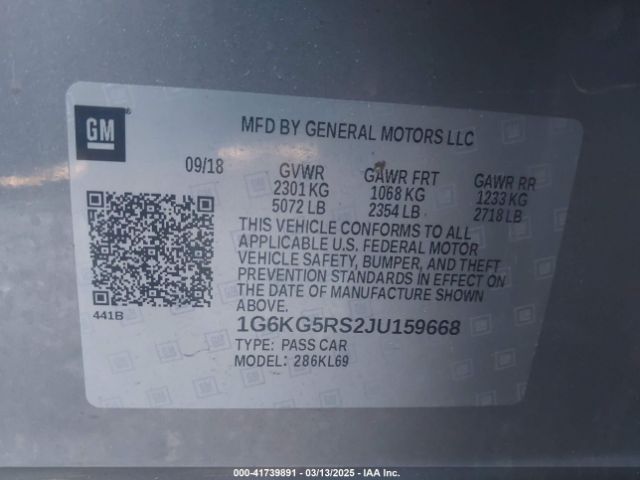 1G6KG5RS2JU159668 Cadillac Ct6 Premium Luxury