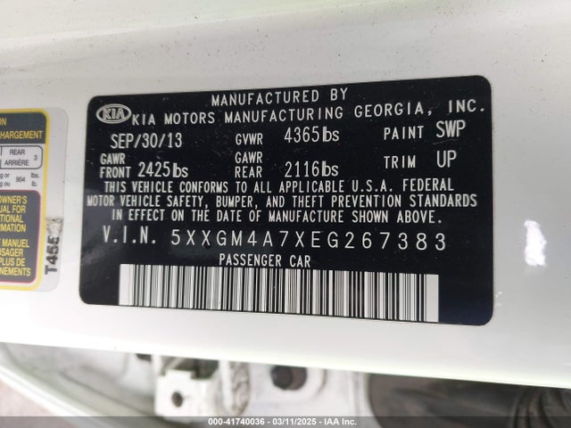 5XXGM4A7XEG267383 KIA Optima Lx