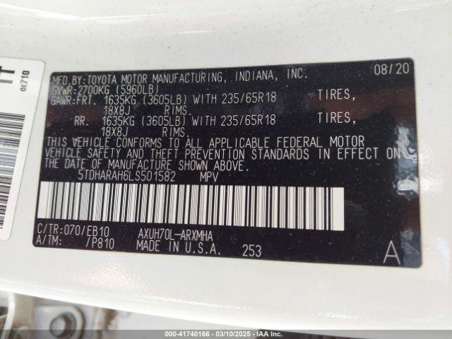 5TDHARAH6LS501582 Toyota Highlander Hybrid Xle