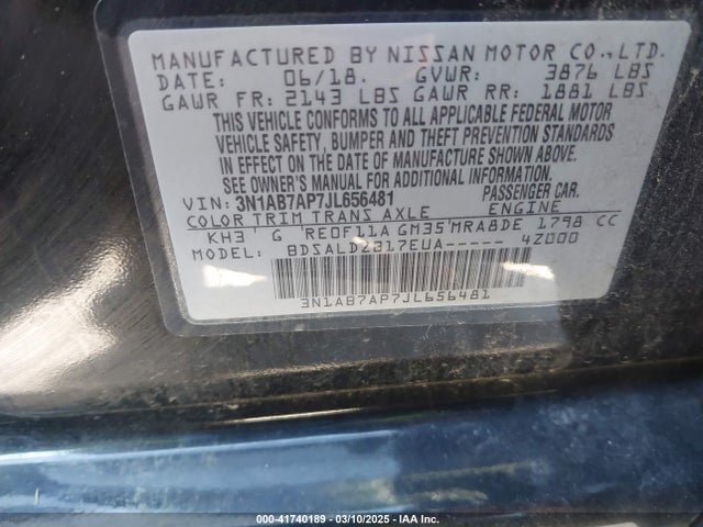 3N1AB7AP7JL656481 Nissan SENTRA SV