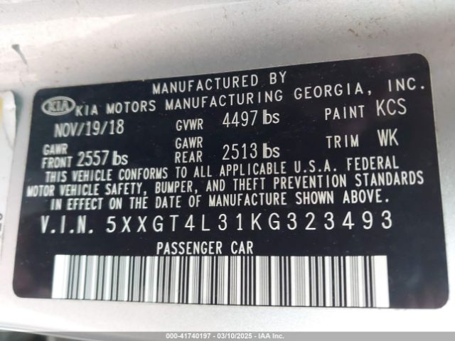 5XXGT4L31KG323493 KIA Optima Lx