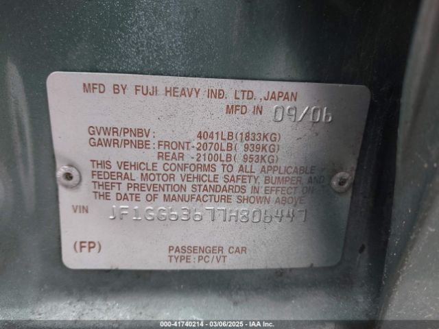 2007 SUBARU IMPREZA OUTBACK SPORT JF1GG63677H806447 Photo 8