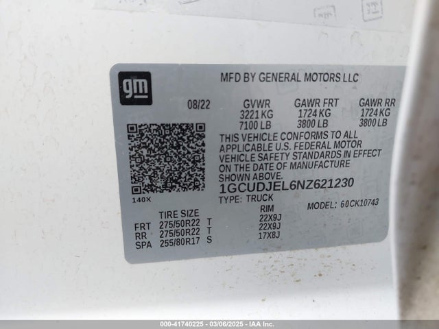 1GCUDJEL6NZ621230 Chevrolet Silverado 1500 4wd  Standard Bed High Country