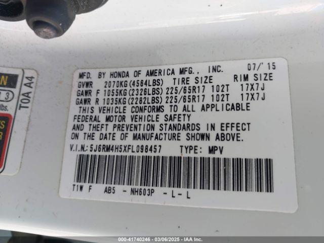 5J6RM4H5XFL098457 Honda CR-V EX