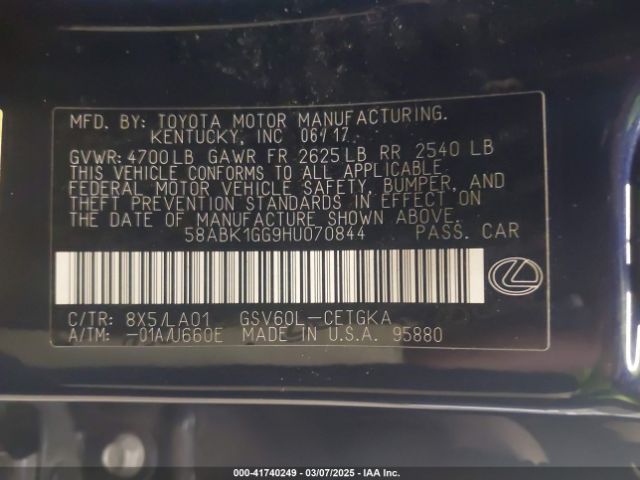 58ABK1GG9HU070844 Lexus ES 350