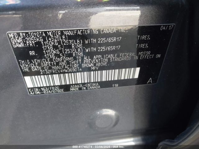 2T3ZFREV4HW369014 Toyota RAV4 LE